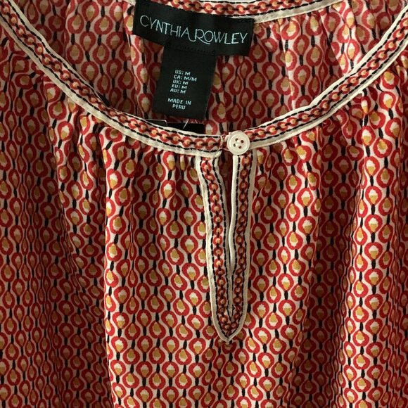 CYNTHIA ROWLEY Ruffled Printed Top in Red/Mustard Sz MEDIUM - Picture 3 of 4